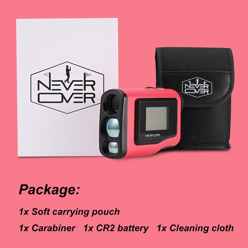 Never Over Range Finder Golf 1100 Yard, Golf Rangefinder with Slope and LCD Screen, Range Finder Golf Flag Lock Tech and Vibration, Colorful Pink, Blue, Red and Yellow (red)