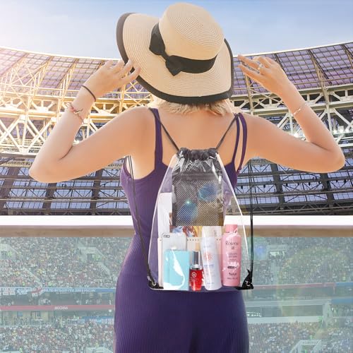 Clear Drawstring Bag - Waterproof Stadium Security Backpack - Black