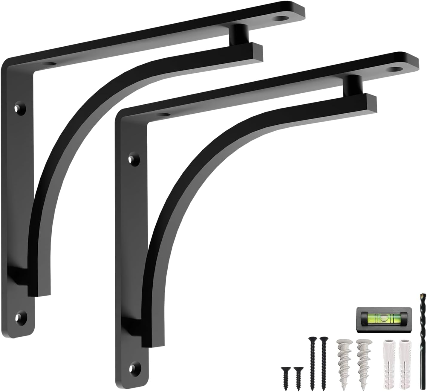 Heavy Duty 8-Inch Black Shelf Brackets - Wall Mounted L Bracket Set of 4 with Hardware