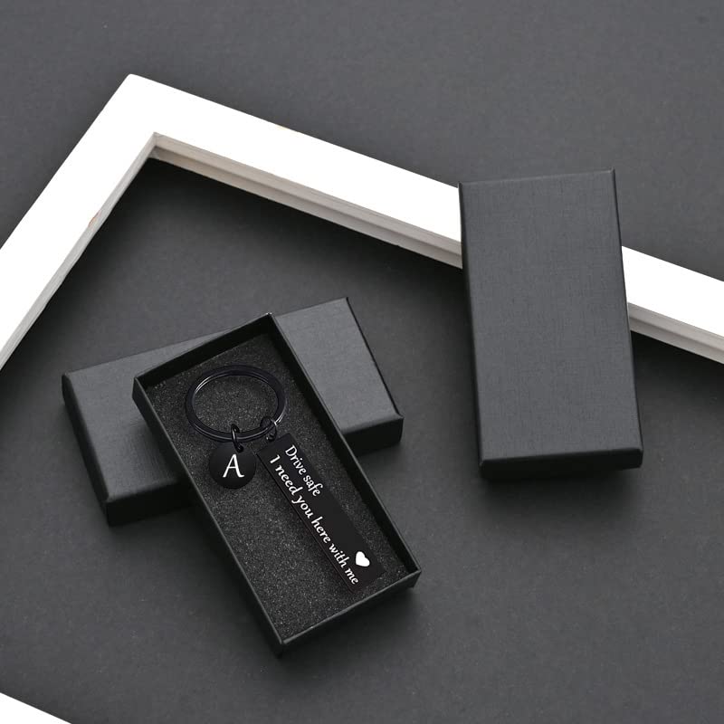 Drive Safe Keychain for Boyfriend - Black Letter A