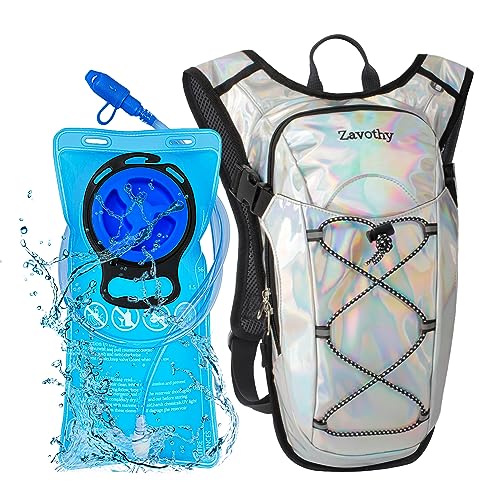 Reflective Hydration Backpack - 2L Bladder, Pearl White for Festivals