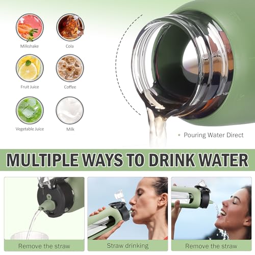Glass Water Bottle with Straw & Handle - 24 oz Olive