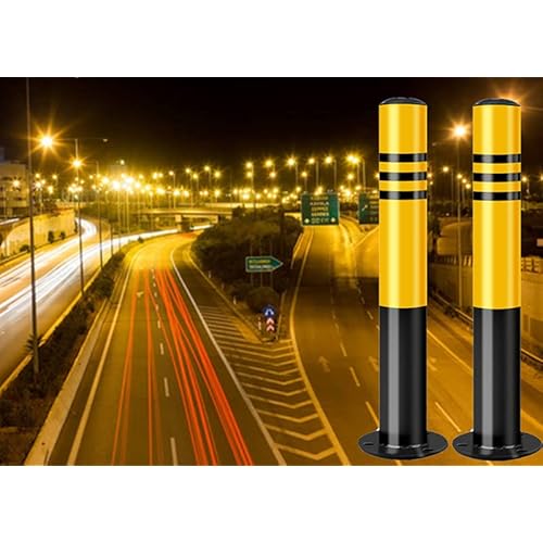 Safety Bollard with Anchor Bolts - 30" x 3" Parking Barrier Post with Reflective Tape for Construction and Traffic-Sensitive Areas, 1-Pack