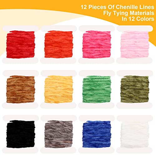 Chenille Fly Tying Materials - 12 Pieces, 65.64 Yards, Assorted Colors