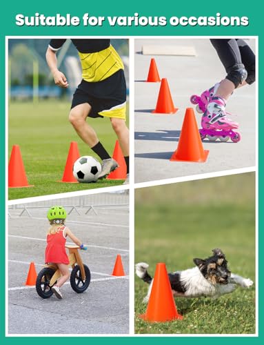 Agility Training Cones - 7 Inch, 12 Pack, High Visibility Orange