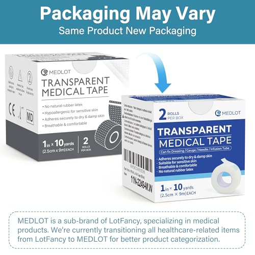 Clear Medical Tape 1" x 10 Yards - 2 Rolls Waterproof Surgical Tape