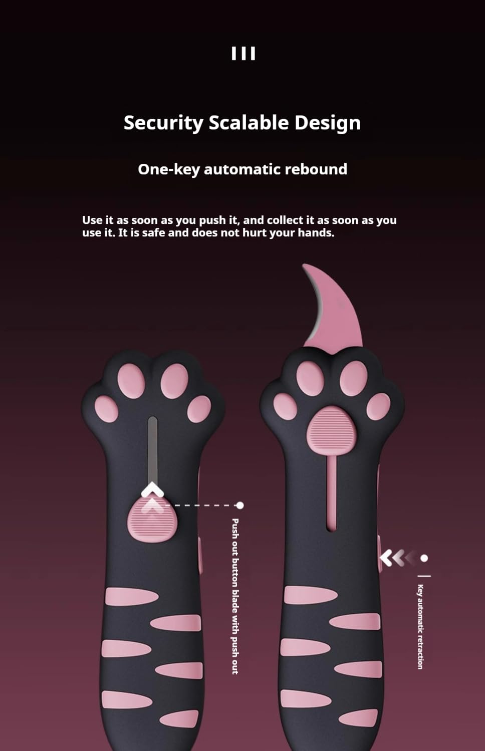 Cute Cat Paw Box Cutter, New Upgrades Retractable Cat Claw Knife, Easy Slide Package Opener For Boxes Envelopes, Packages, Paper Tapes, Multifunctional Multi-Purpose Utility Knife (Pink)