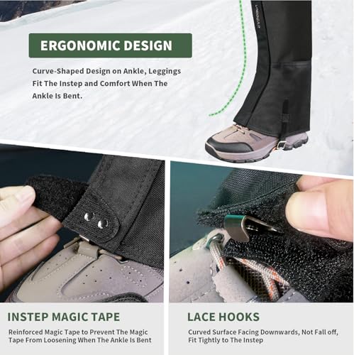 1000D Waterproof Leg Gaiters for Hiking & Snow - Large Black