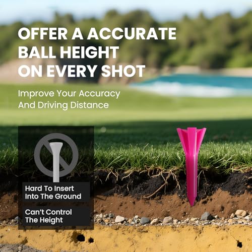 Short Golf Tees - 5 Prong Design, 1 1/2 Inch, Pink, 50pcs