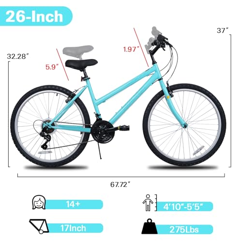 26 Inch Women’s Mountain Bike - 21 Speed V-Brakes, Light Blue
