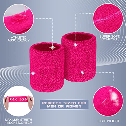 6 Pcs Sweatband Set - Sports Headbands & Wristbands - Rose Pink + Black