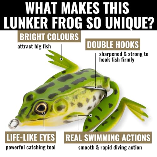 Lunker Frog Fishing Lure - Realistic Topwater Bait, Green Tea