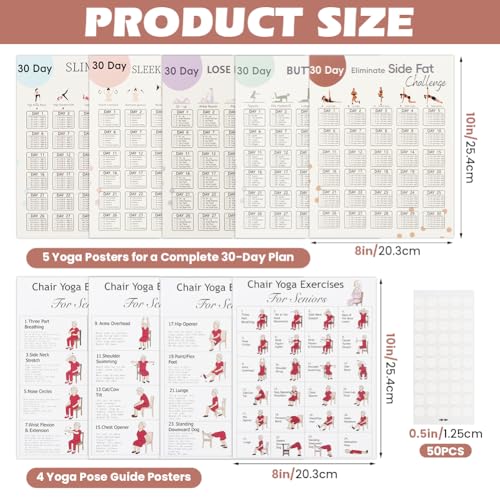 Chair Yoga Poster Set for Seniors – 4 Illustrated Guides & 30-Day Challenge - White