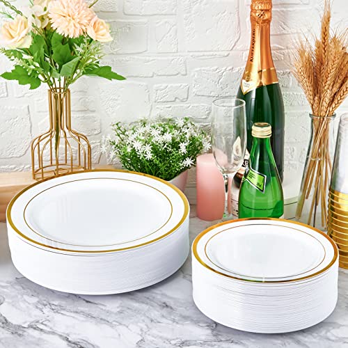 Gold Disposable Plastic Plates Set - 100 Pack | 10 & 7 Inch Party Tableware
