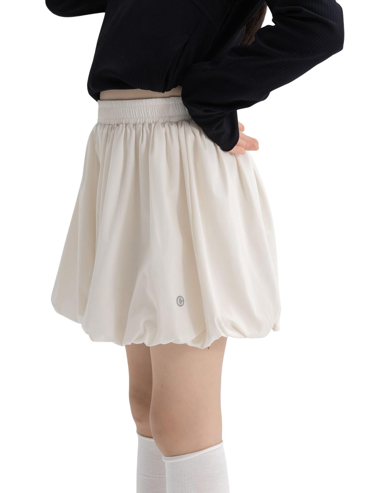Rolanko Girls Flowy Bloomer Shorts Elastic Waist Puff Balloon Bubble Shorts for Kids Rinning Sports Beach Dancing Summer(Beige,10-11Y)