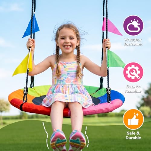 HeyZoo 24 Inch Saucer Swing for Kids - 6-Color Outdoor Playground Equipment