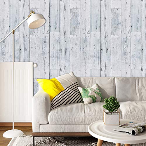 WENMER 17.71" x 118" Grey White Wood Contact Paper Wallpaper Wood Peel and Stick Wallpaper Self Adhesive Removable Wallpaper Vintage Wood Wallpaper for Countertop Cabinet Shelf Drawer Door
