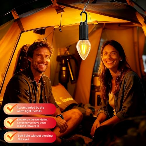 Portable LED Camping Lantern, USB-C Rechargeable Tent Light with Hanging Hook