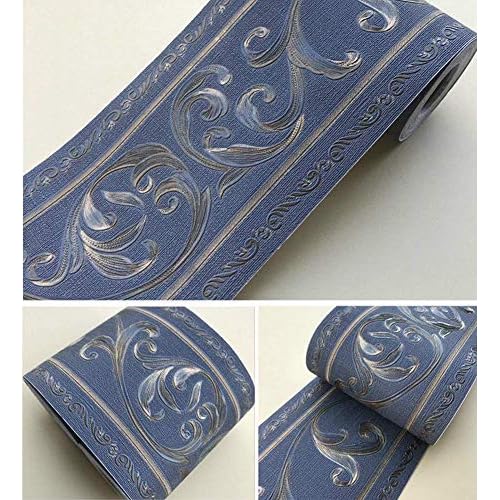 UPREDO 3D Decorative Floral Molding Wallpaper Border Peel Stick Waterproof Wall Ceiling Border for Bathroom Kitchen Backsplash Tiles Sticker,4 Inch by 16.4Ft (Navy)