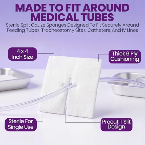 TenderGentle 50 Pack 4x4 Sterile Split Gauze Sponges for Catheters IVs Tracheostomy G Tubes
