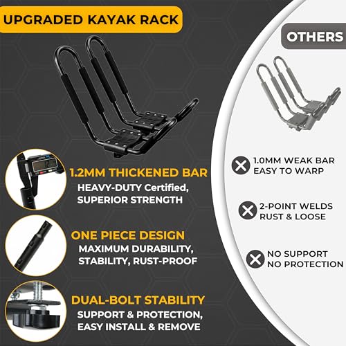 Heavy-Duty J-Bar Kayak Roof Rack Carrier - 2 Pairs Set