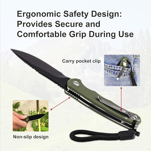 ROMANTICIST Folding Pocket Knife - 3.15" D2 Steel Blade, G10 Handle, Outdoor & EDC Knife