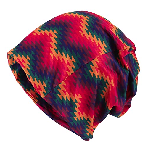 Slouchy Turban Chemo Beanie - Pre-Tied Sleep Cap - Zigzag Lines