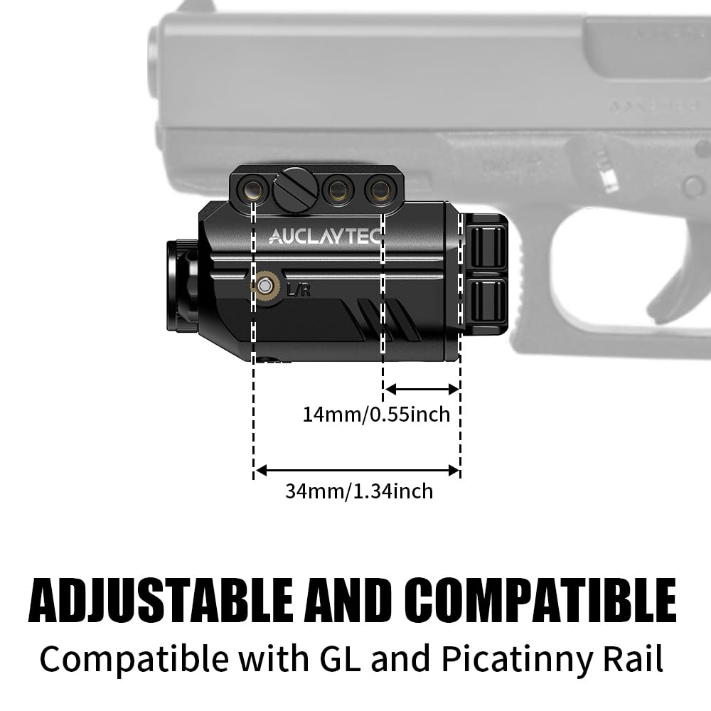AUCLAYTEC Pistol Light Laser Combo with USB-C Charging, 500 Lumen Red Beam Sight Tactical Flashlight for Subcompact Compact Pistol and Picatinny Rail