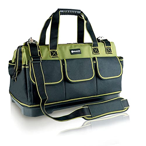 17in Tool Bag For Men Heavy Duty? with Waterproof Molded Base, High Capacity Wide Mouth Tote, Construction Worker Electricians Tool Bags, Large Tool Bag Organizer for Men Women Tool Tote