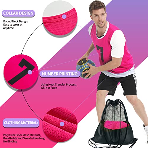12 Pcs Soccer Pinnies for Youth and Adults - Numbered Mesh Scrimmage Vests