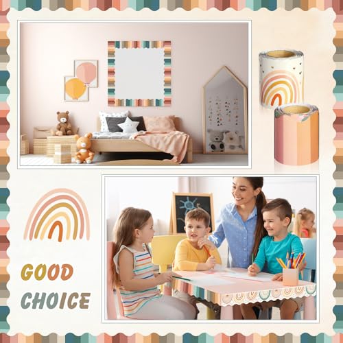 Zonon 2 Pcs 59ft Pastel Bulletin Board Borders Pastel Rainbow Rolled Border Trim Boho Back to School Bulletin Board Decoration for School Classroom Offices