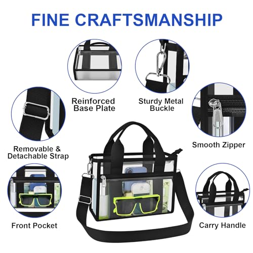 Clear Stadium Bag - Medium Black Crossbody Messenger for Events