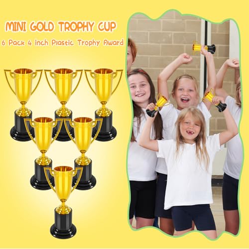 Mini Plastic Trophies - 4 Inch Awards for Kids - 6 Count