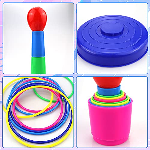 Ring Toss Game Set - 9 Soft Plastic Rings & Rainbow Cup