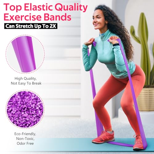 Resistance Bands Set for Exercise - Pink, Purple, Green - 4.9FT