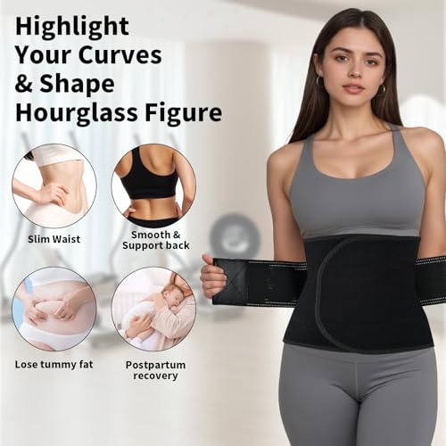 Waist Trainer for Women - Adjustable Sweat Belt for Fat Burning - Black, Medium