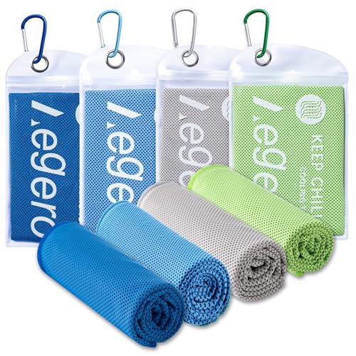 Cooling Towel 4-Pack - 40"x12" Neck Wraps, Soft & Breathable - Light Blue/Green/Deep Blue/Grey