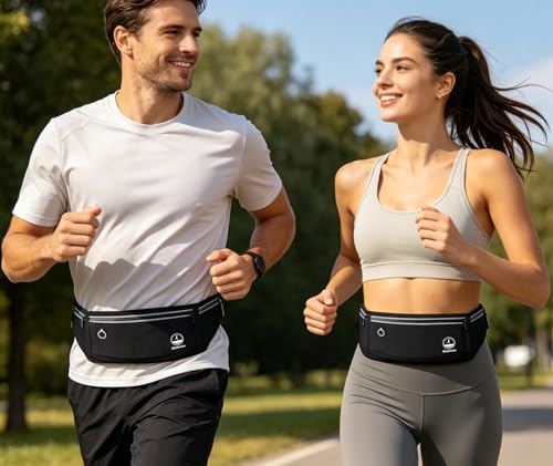 Slim Running Belt Fanny Pack - Water Resistant Phone Holder - Black