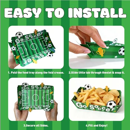Soccer Plates Set - 36 Pack Eco-Friendly Disposable Trays - Green