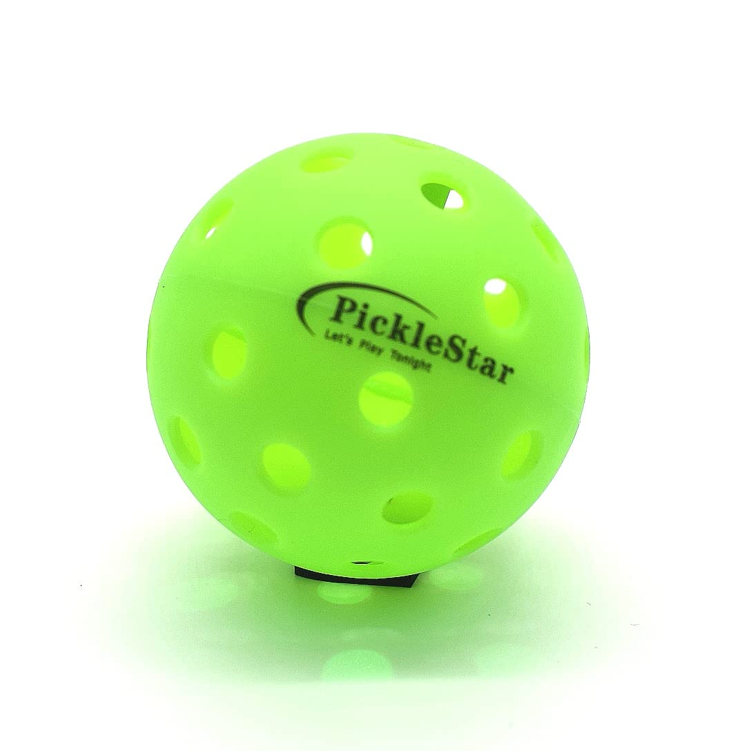 PickleStar LED Light Up Pickleball Balls, Offcial Size Outdoor 40 Holes Green PickleBalls with Green Light 4 Pack LED Light Up Pickle Balls, 6 Batteries Included, for Pickleball Lovers