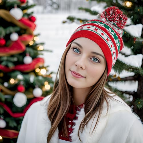 Red Beanie with Pom Pom - Winter Knit Hat for Men & Women