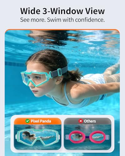 Kids Swim Goggles - Anti-Fog, No Leak, Wide View - Green & Pink