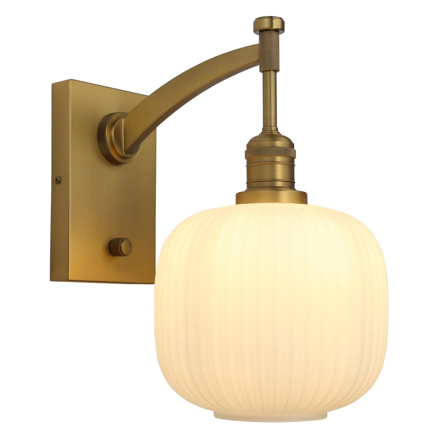 Pathson Milk White Glass Wall Sconce with Switch, Hardwired Wall Vanity Light, Mid-Century Vintage Wall Lamp Fixture or Living Room Farmhouse Bathroom Bedside Lighting