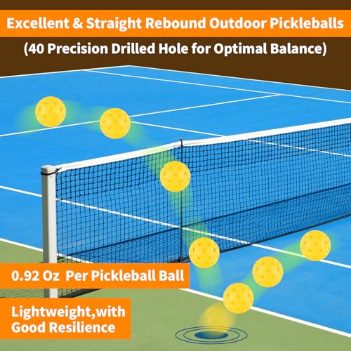 4 Pcs Pickleball Balls - 40 Hole Outdoor Training Balls - Yellow