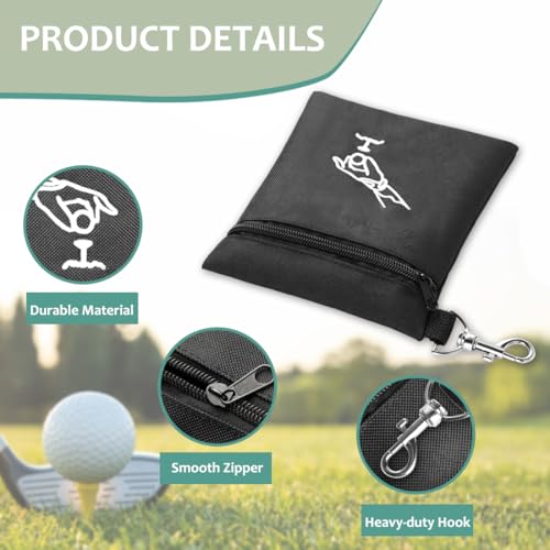 Golf Tee Pouch - Durable Black Golf Bag Holder with Clip