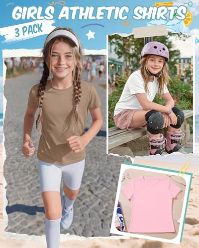 Girls' Athletic Shirts - 3-Pack Short Sleeve Active Tops