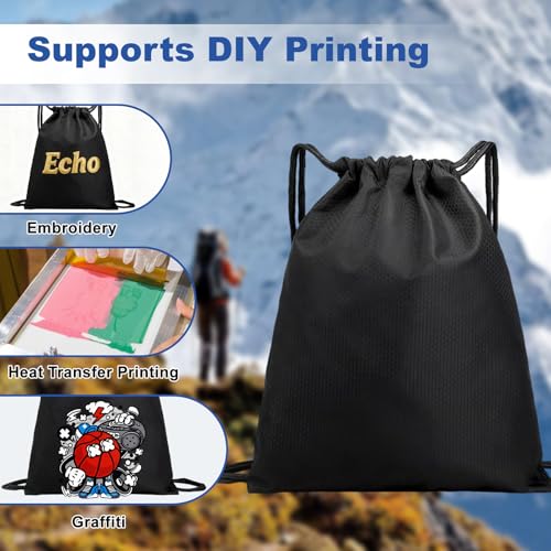 Waterproof Drawstring Backpack, Soccer-Texture Gym Sack - Black