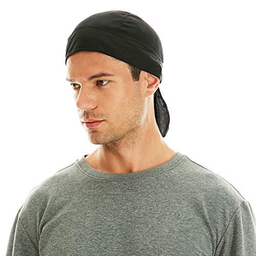 Cooling Bandana Cap - Skull Cap Do Rag for Men, Small-Large Black