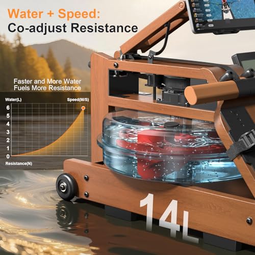 Water Rowing Machine for Home Gym - 450LBS Capacity, Bluetooth App