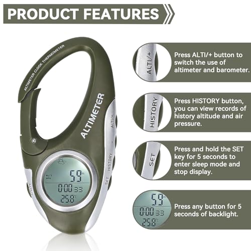 Digital Altimeter with Thermometer & Compass - Portable Weather Forecast